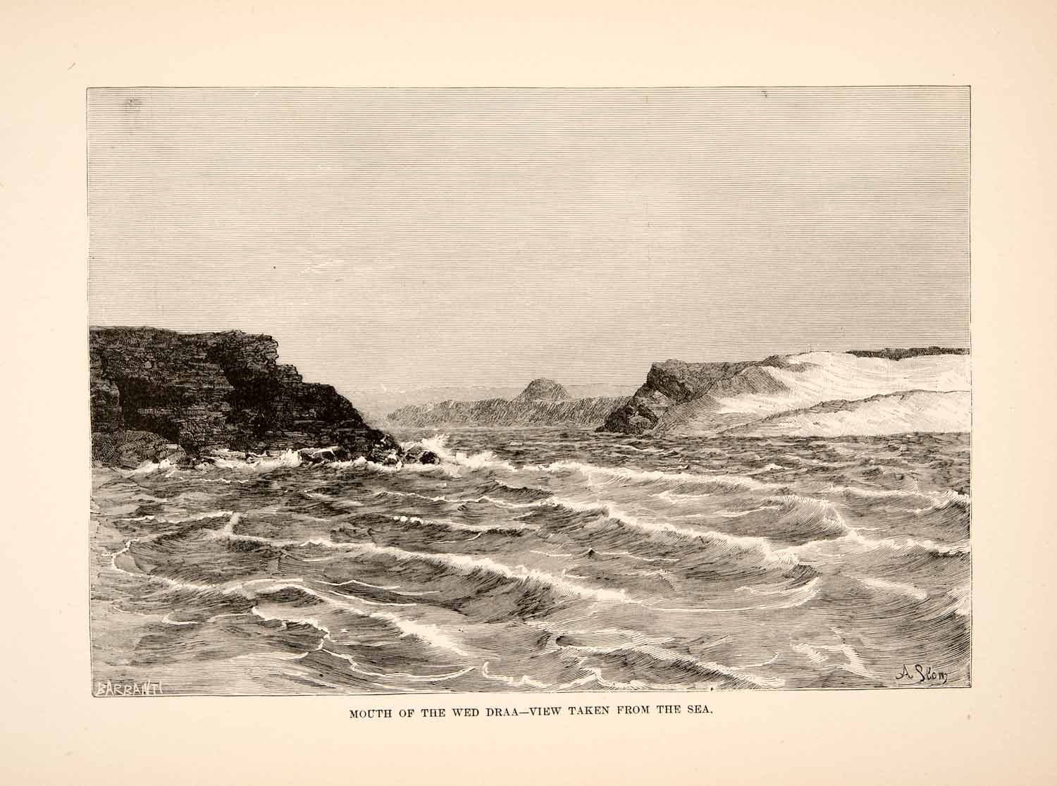 1893 Wood Engraving (Photoxylograph) Mouth Wed Draa River Northwest Africa XGIC8