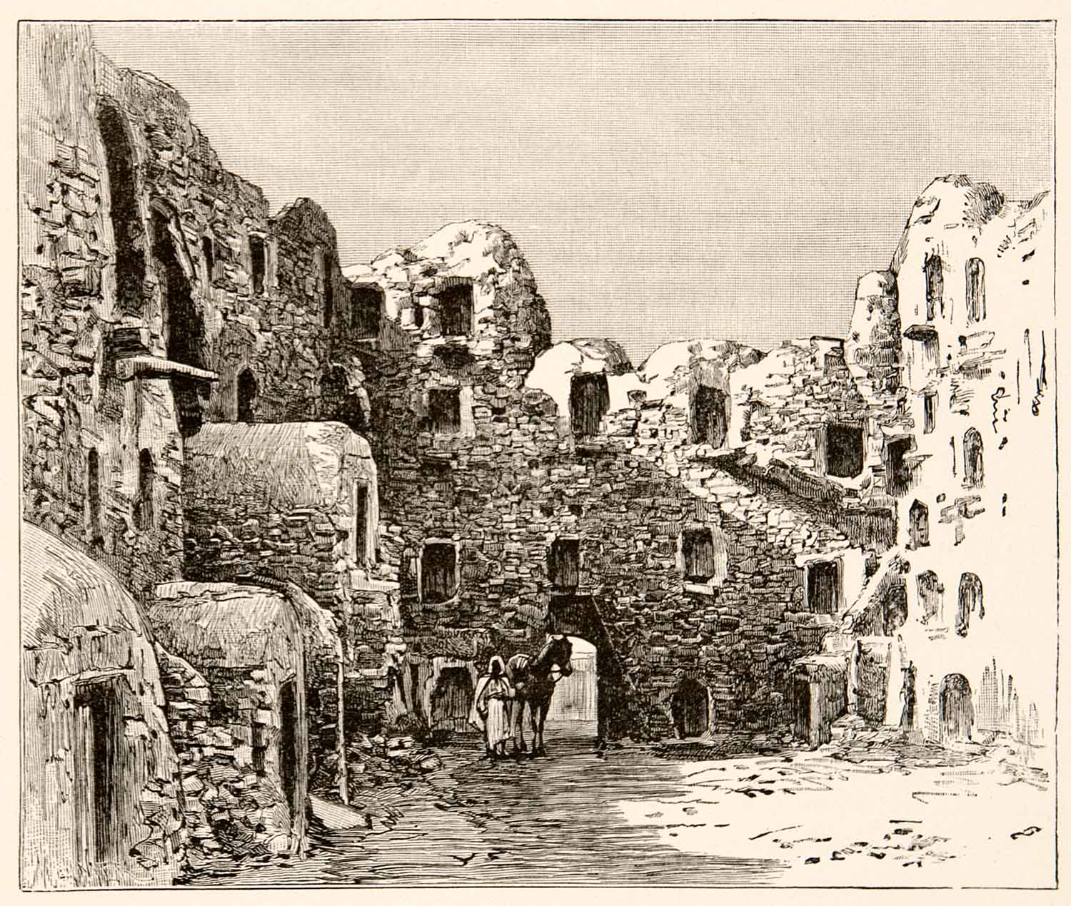 1893 Wood Engraving Houses Kasr El-Mudenin Castle Urghammas Mounds Africa XGIC8