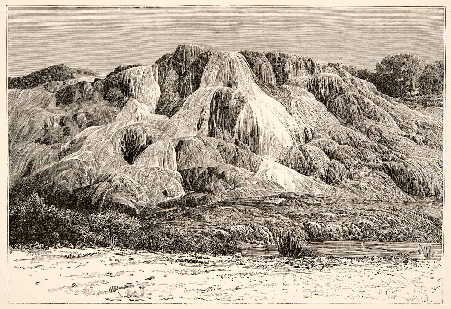 1893 Wood Engraving Petrified Cascade Hammam El Meskhuthin Algeria Tizi XGIC8