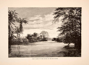 1890 Wood Engraving (Photoxylograph) Landscape Banks Rio Dande Africa XGIC9