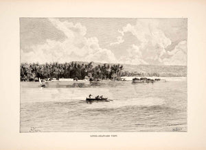 1890 Wood Engraving (Photoxylograph) Seascape Lindi Sea Africa Boats Water XGIC9
