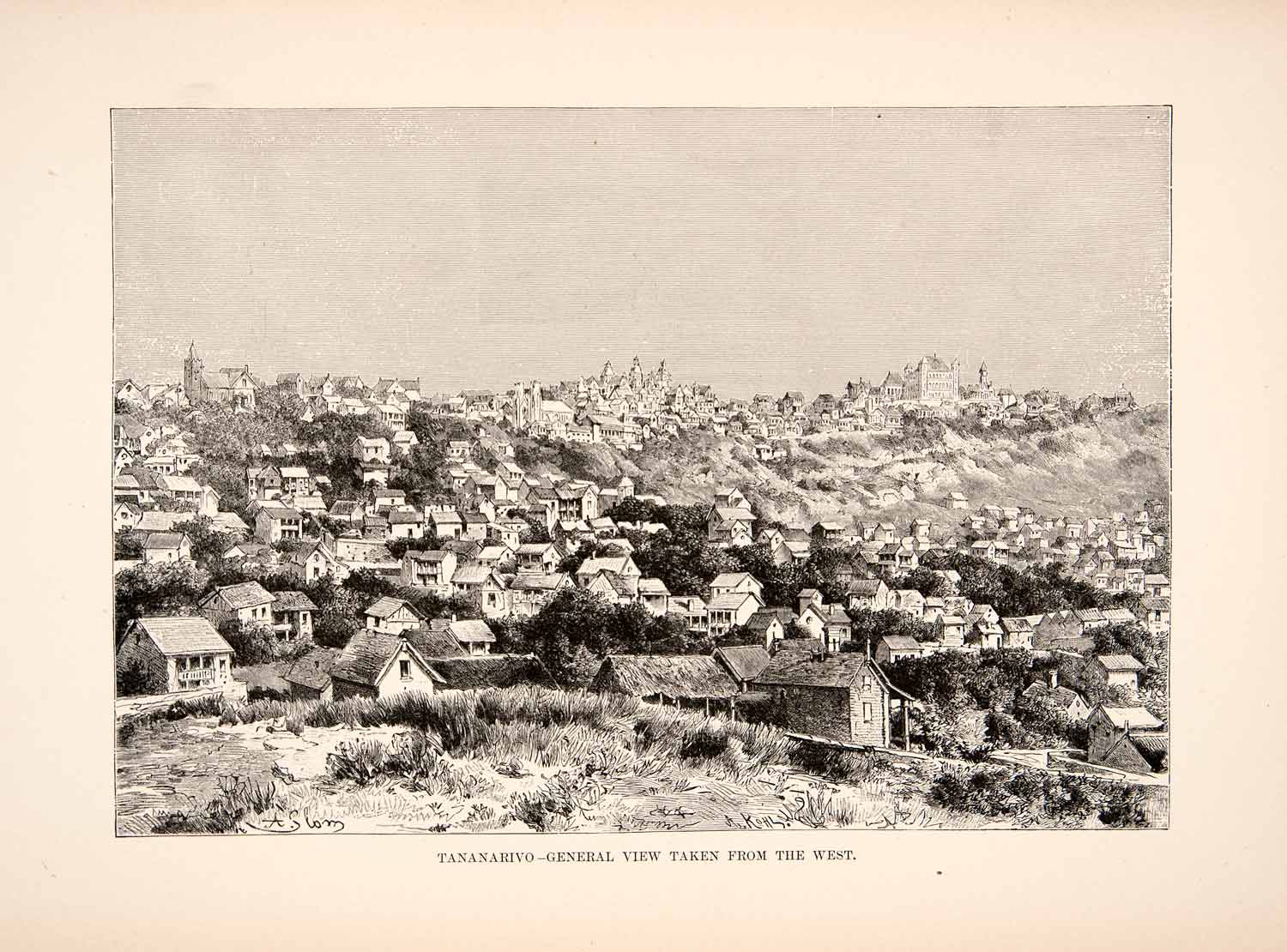 1890 Wood Engraving (Photoxylograph) Cityscape Antananarivo Africa XGIC9