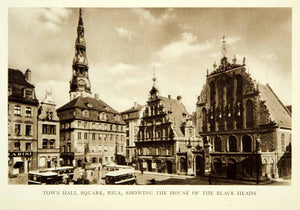 1938 Photogravure Riga Latvia Europe Old Town Square House Blackheads XGID2