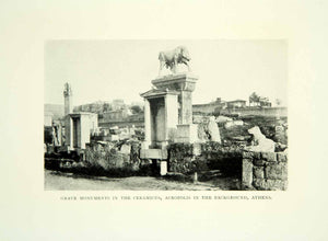 1909 Print Gravestone Monument Kerameikos Athens Greece Acropolis Cemetery XGID3