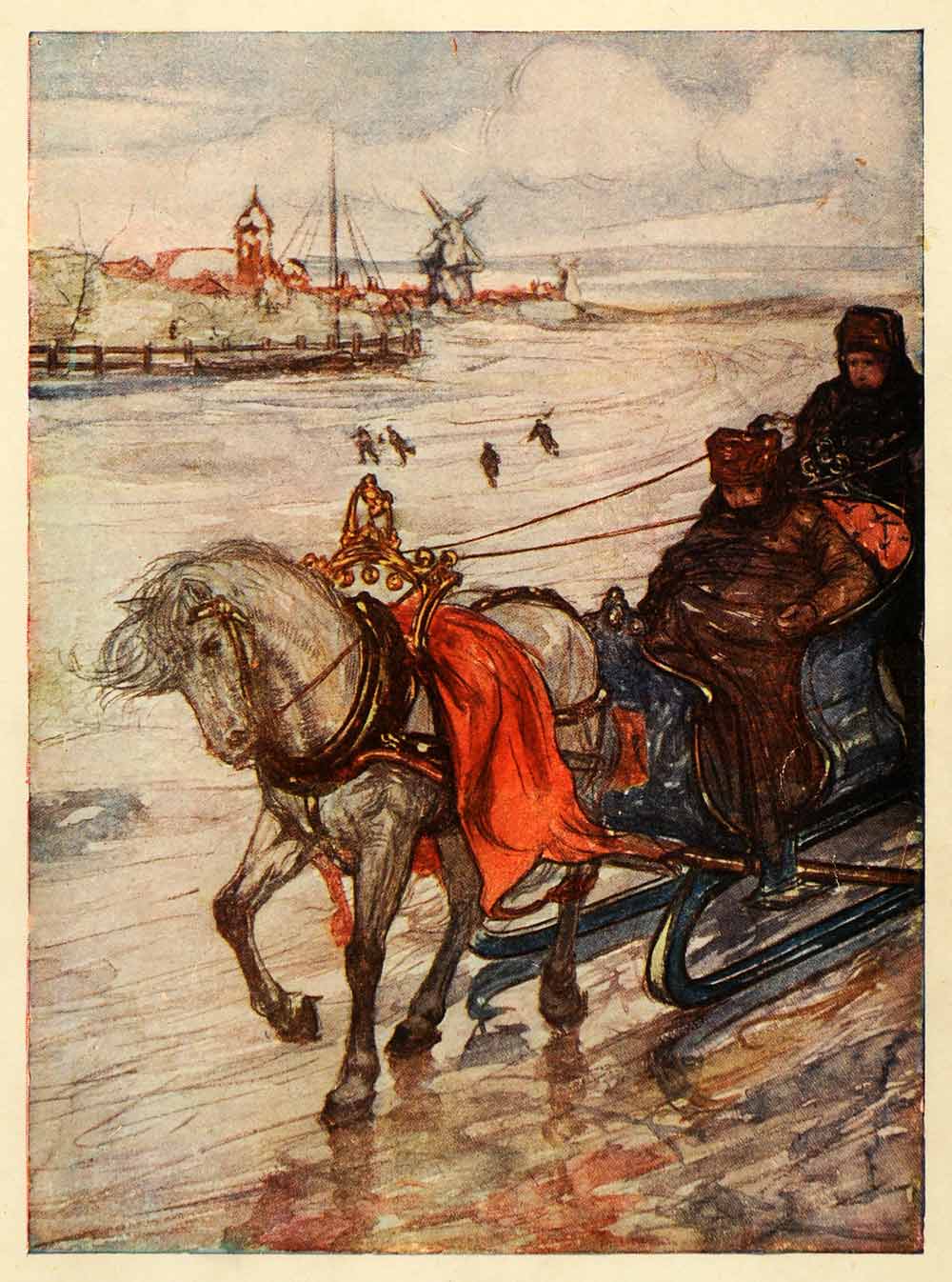 1913 Print Nico Jungmann Art Holland Horse Drawn Sleigh Windmill XGJ2