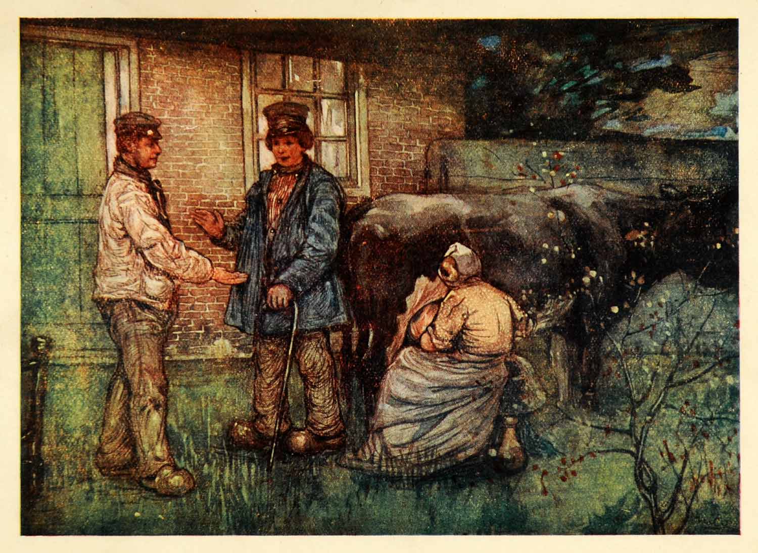 1913 Print Nico Jungmann Art Holland Farmer Trade Milkmaid Cow Agricultural XGJ2