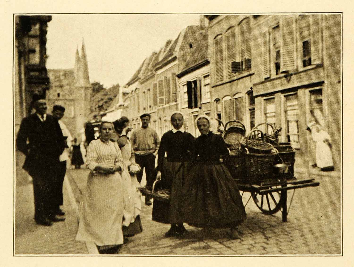 1911 Print Kampen Holland Streetscape Market Cart Women Clothing Historic XGJ3