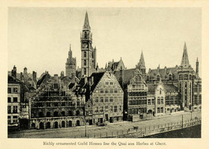1928 Print Ghent Belgium Belfry Tower Cityscape Architecture Historic Image XGJ6