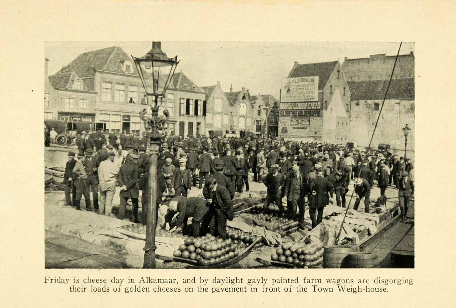 1928 Print Alkamaar Holland Cheese Market Weigh House Streetscape Historic XGJ6