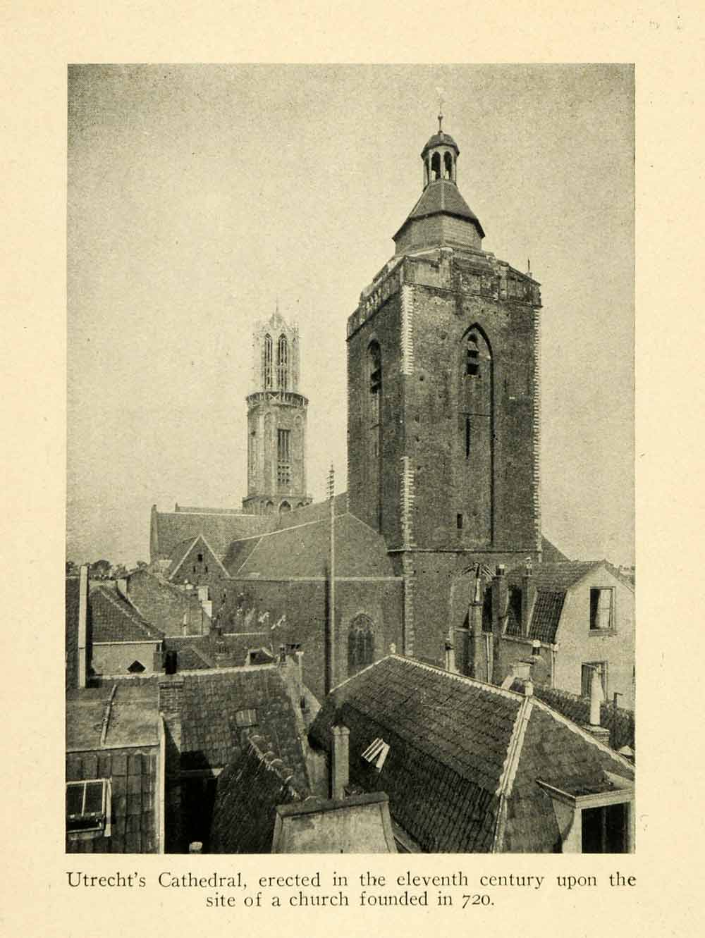 1928 Print Utrecht Cathedral 11th Century Church Holland Religion Historic XGJ6