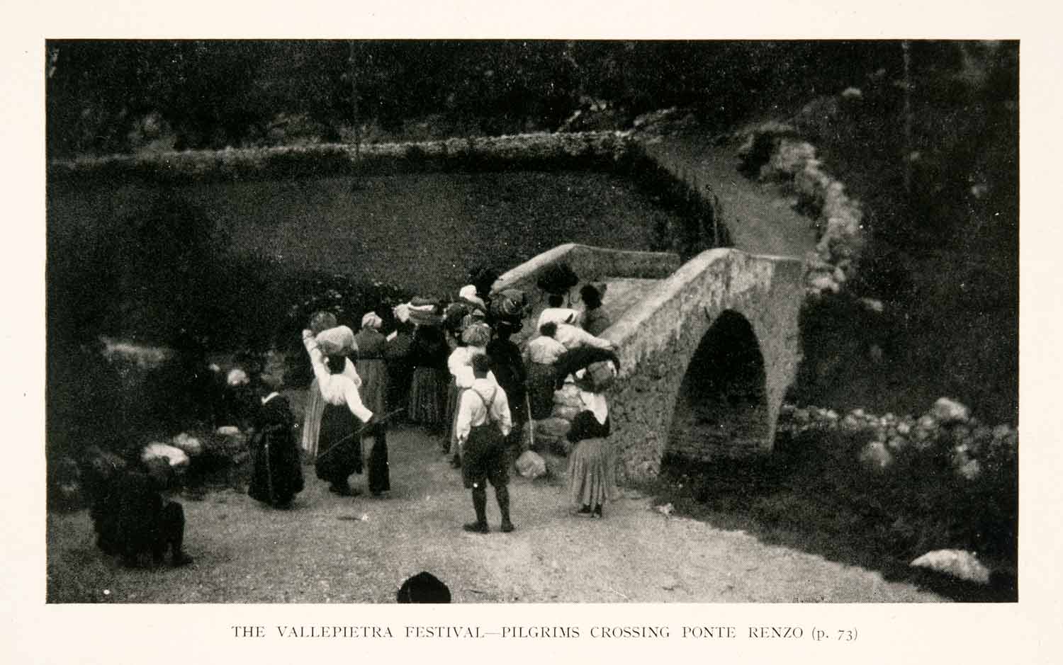 1929 Halftone Print Pilgrims Cross Ponte Renzo Bridge Vallepietra Festival XGJA1