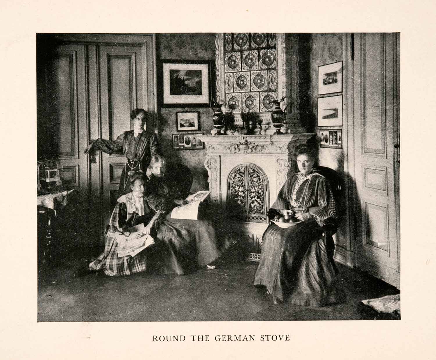 1910 Halftone Print German Stove Berlin Women Costume Masonry Heater XGJA4