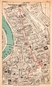 1908 Lithograph Map Plan Rome Tiber Italy Tourist Route Piazza Popolo XGJA5