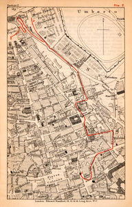 1908 Lithograph Map Plan Piazza Popolo Piazza Colonna Rome Italy Tourist XGJA5