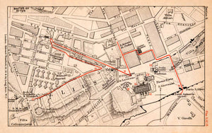 1908 Lithograph Map Plan Stefano Rotondo Porta Asmaria Rome Italy Tourist XGJA5