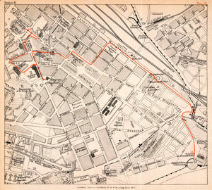 1908 Lithograph Map Rome Italy Amphitheatrum Castrense Basilica Mary XGJA5