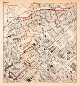 1908 Lithograph Map Rome Italy Giardino Reale Piazza Baths Diocletian XGJA5