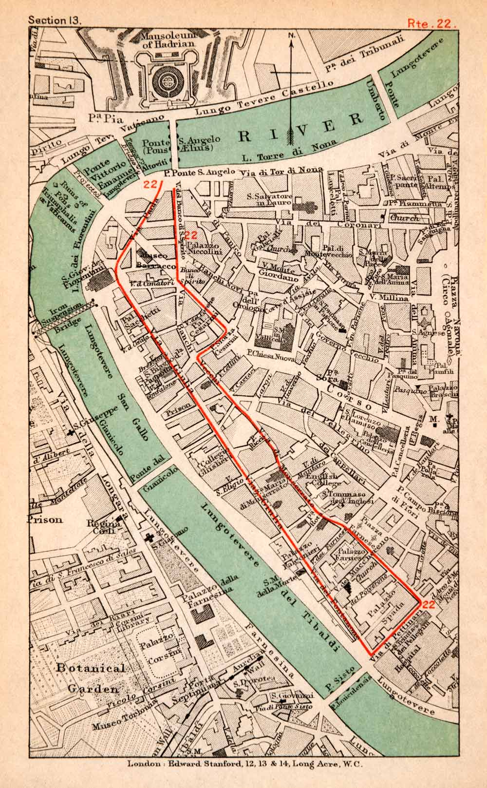 Map Of Ancient Rome Rivers 1908 Lithograph Map Plan Italy Rome Tiber River Ponte Sisto St Angelo ...