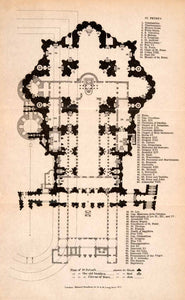 1908 Lithograph Map St Peters Basilica Floor Plan Diagram Rome Nero Circus XGJA5