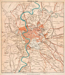 1908 Lithograph Rome Map Italy Tiber River Landmark Vatican Colesseum XGJA5