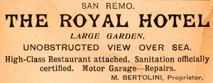 1908 Ad Royal Hotel San Remo M Bertolini Liguria Italy Restaurant Garden XGJA5