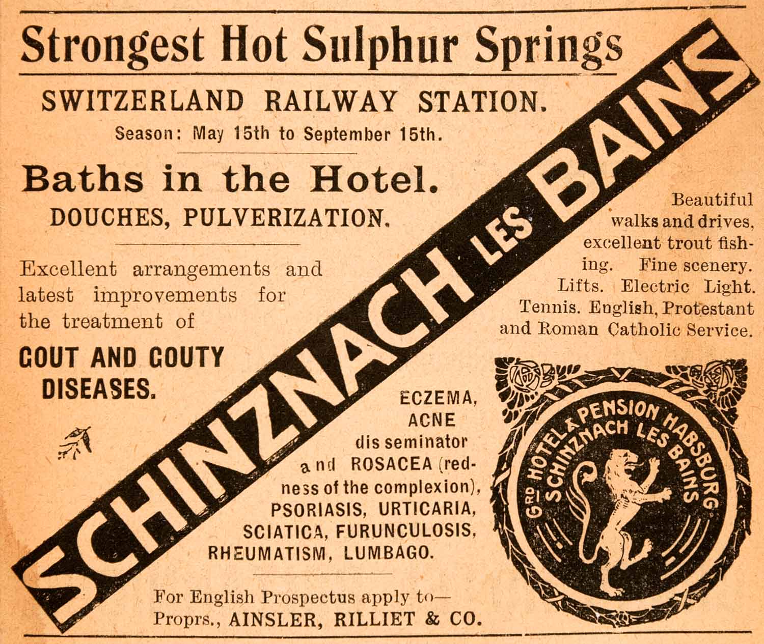 1908 Ad Switzerland Railway Station Hot Hotel Springs Schinznach Bains XGJA5