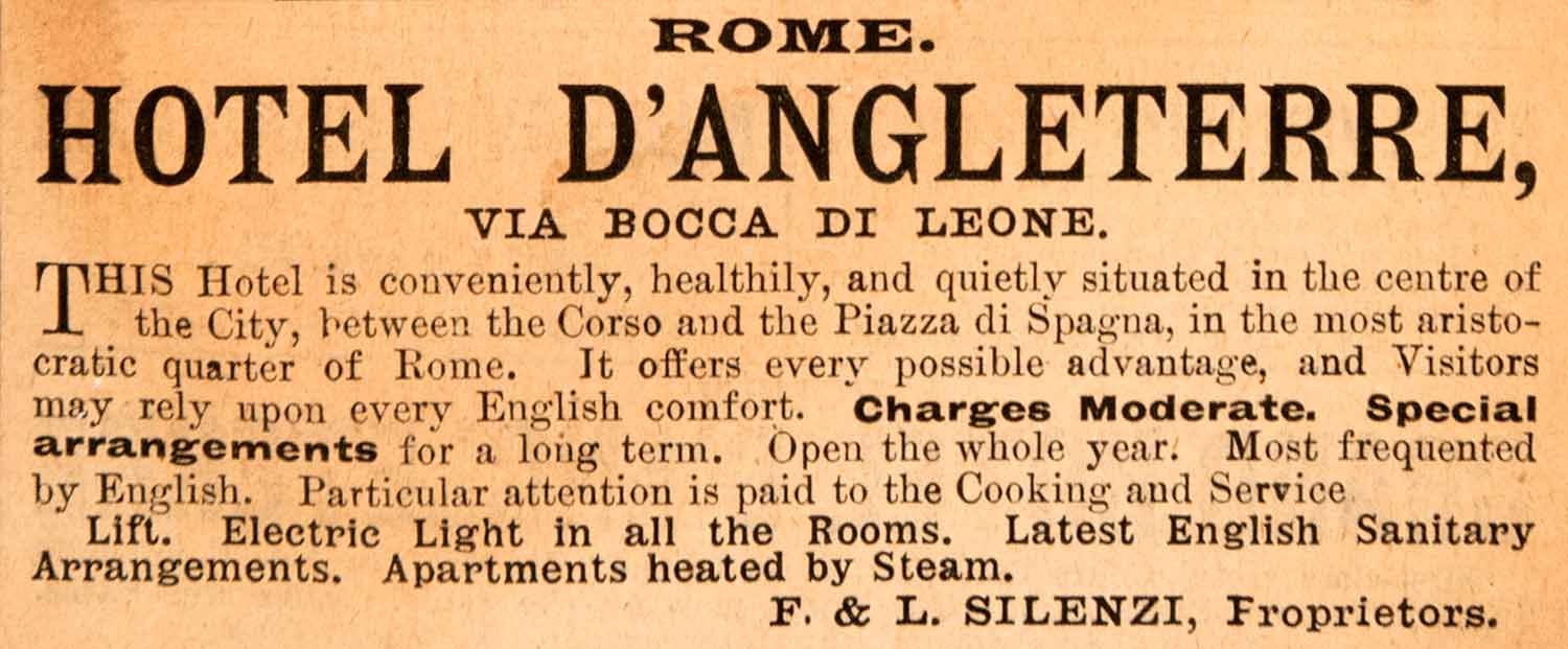 1908 Ad Rome Hotel D'Angleterre Via Bocca Leone Piazza Spagna Silenzi XGJA5