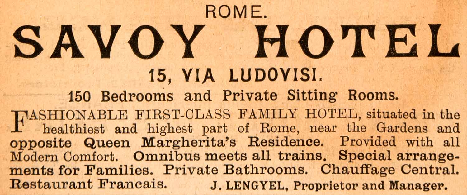 1908 Ad Rome Savoy Hotel 15 Via Ludovisi J Lengyel Queen Margherita XGJA5