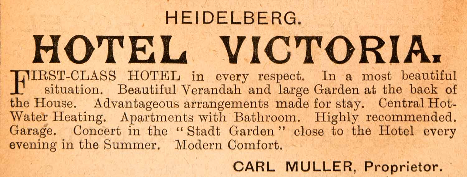 1908 Ad Hotel Victoria Heidelberg Germany Carl Muller Germany Veranda XGJA5