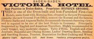 1908 Ad Victoria Hotel Baden-Baden Heinrich Groshoz Kursaal Promenade XGJA5