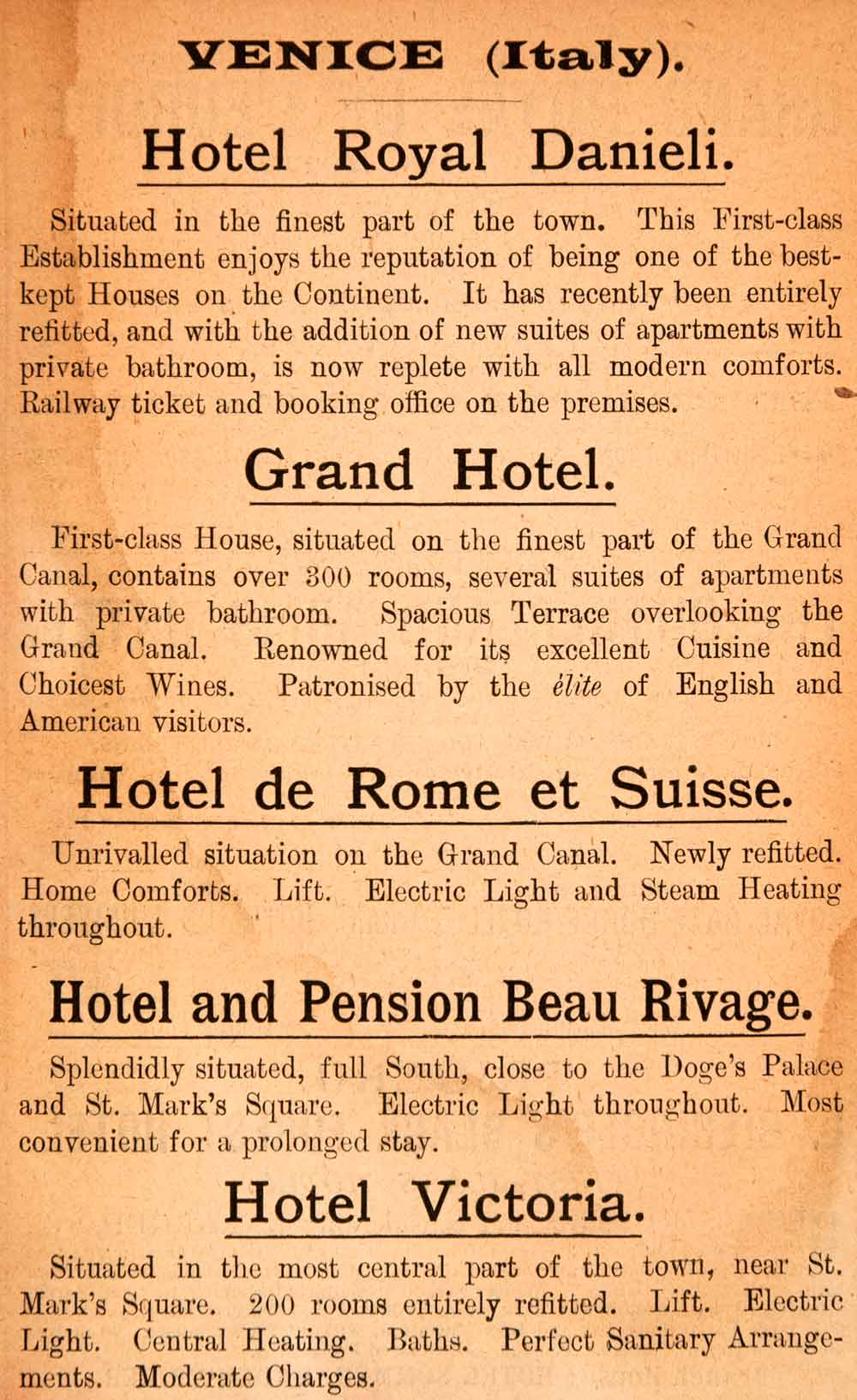 1908 Ad Venice Grand Hotel Royal Danieli Pension Beau Rivage Victoria XGJA5