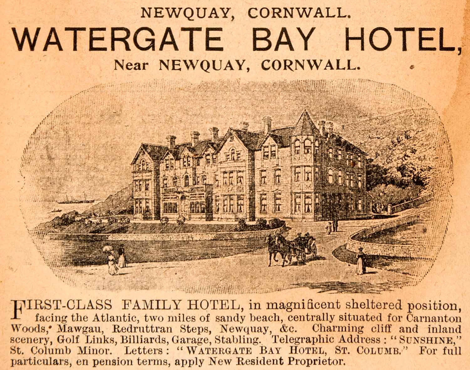 1908 Ad Watergate Bay Hotel Newquay Cornwall Carnanton Woods Mawgau XGJA5