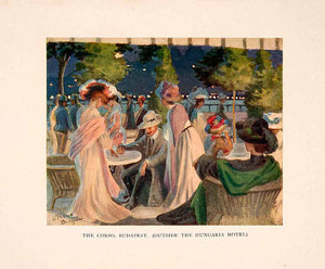 1908 Color Print Corso Budapest Hungary Hotel Outdoor Cafe William Pascoe XGJA7