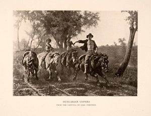 1908 Halftone Print Hungarian Gypsies Carl Steffeck Art Horses Horseback XGJA7