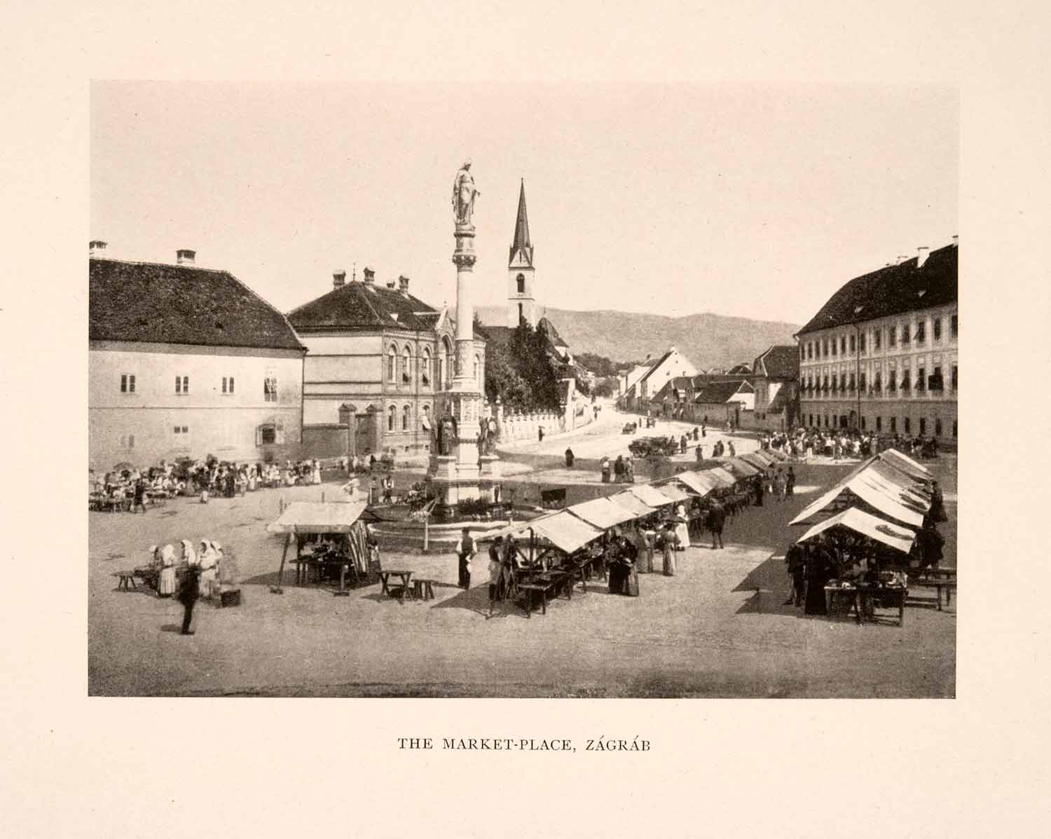 1908 Halftone Print Zagreb Croatia Marketplace Bazaar Cityscape Religious XGJA7
