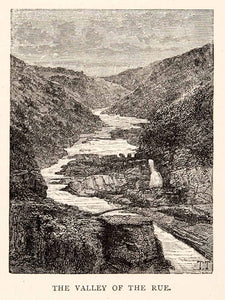 1894 Wood Engraving Rue Valley Guyenne France River Waterfall Landscape XGJA8