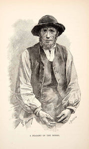 1894 Wood Engraving Peasant Moor France Portrait Costume Farmer Man XGJA8