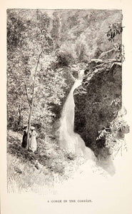 1894 Wood Engraving Waterfall Guyenne France Gorge Victorian Women Correze XGJA8