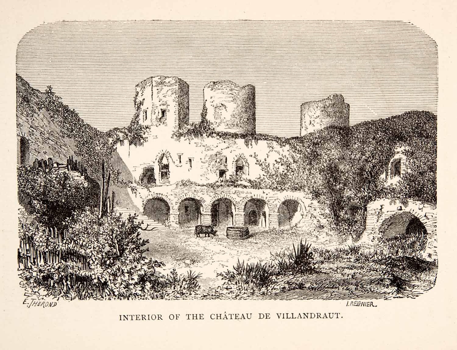 1894 Wood Engraving Chateau De Villandraut France Ruin Guyenne XGJA8