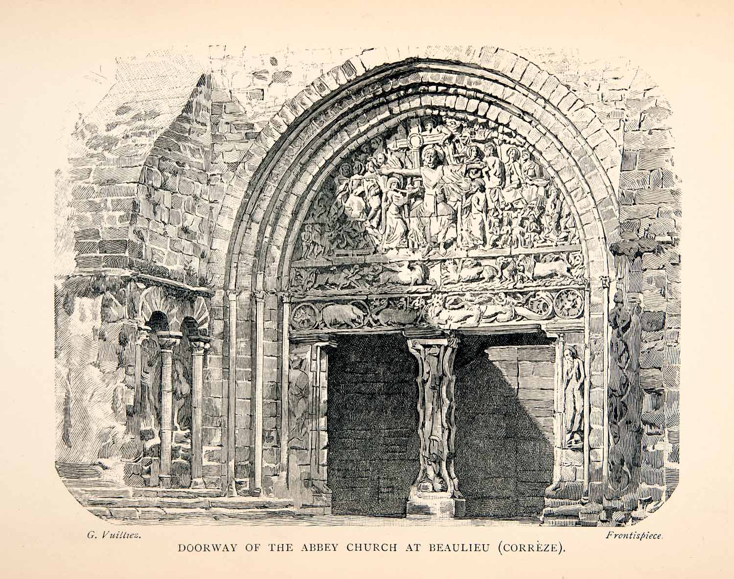 1894 Wood Engraving Abbey Beaulieu Correze France Guyenne Cistercian XGJA8