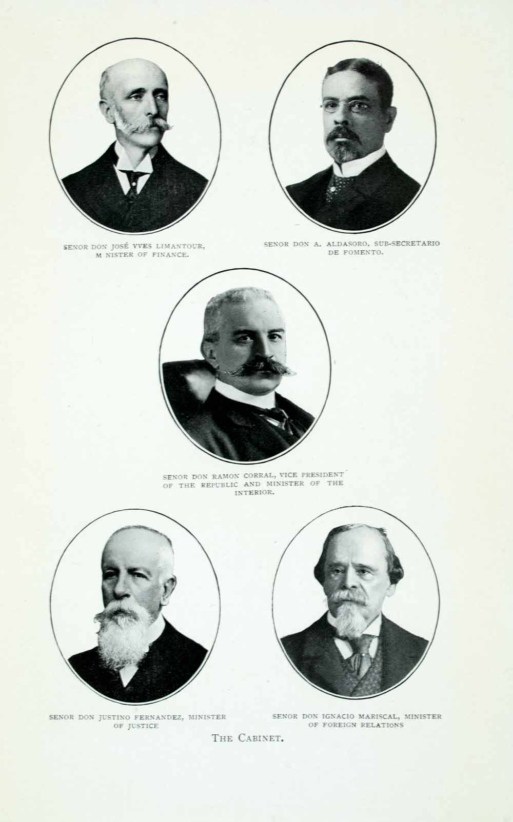 1907 Print Portrait Mexico Cabinet President Secretary Finance Justice XGJA9