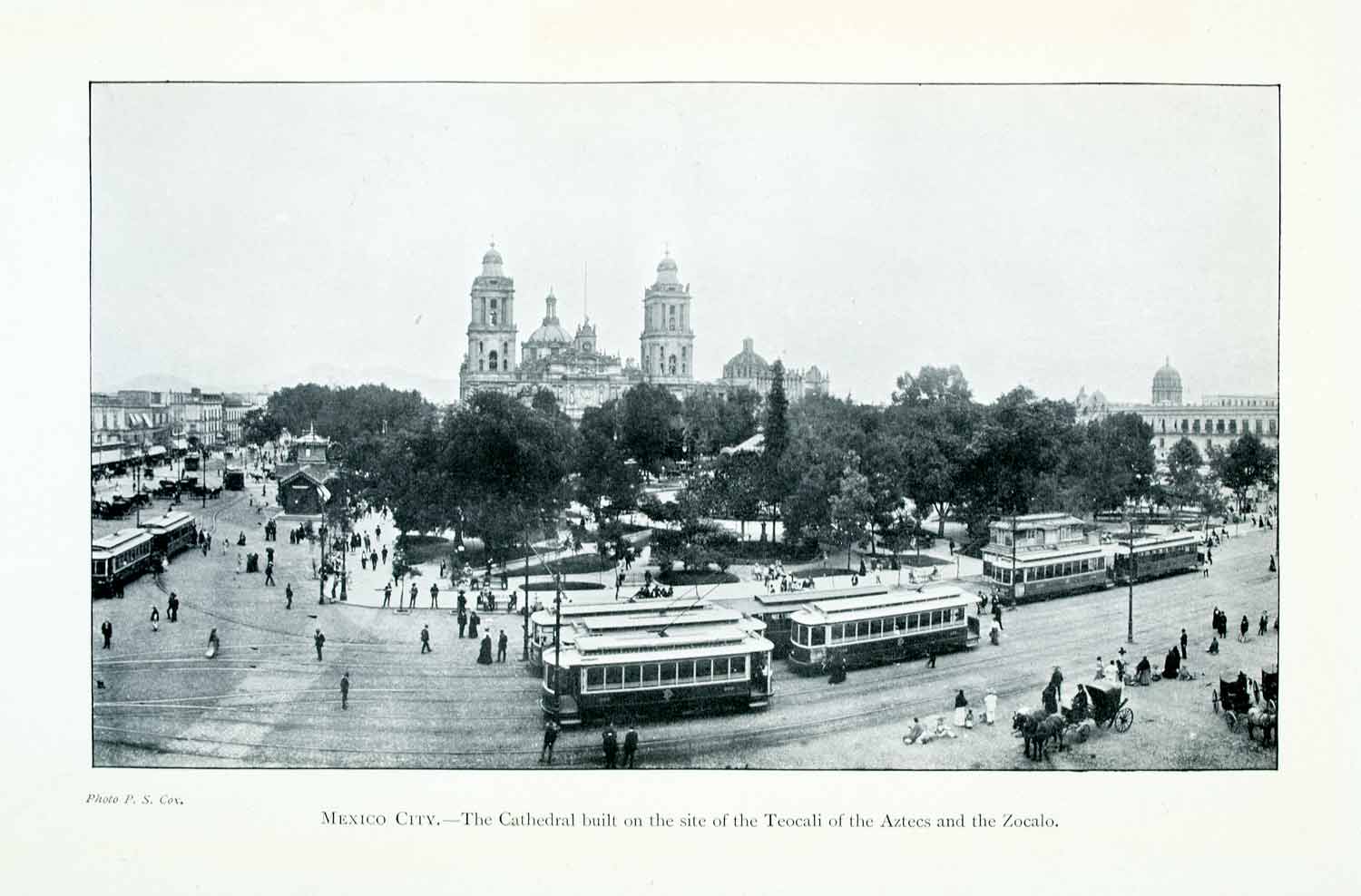 1907 Print Mexico City Cathedral Mary Catholic Street Trolley Aztec Zocalo XGJA9