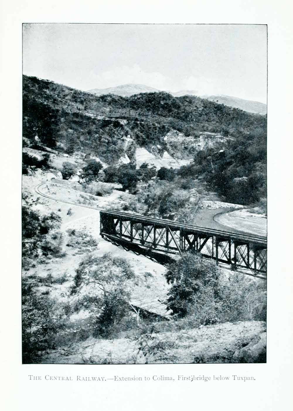1907 Print Mexico Central Railway Colima Tuxpan Bridge Tracks Railroad XGJA9