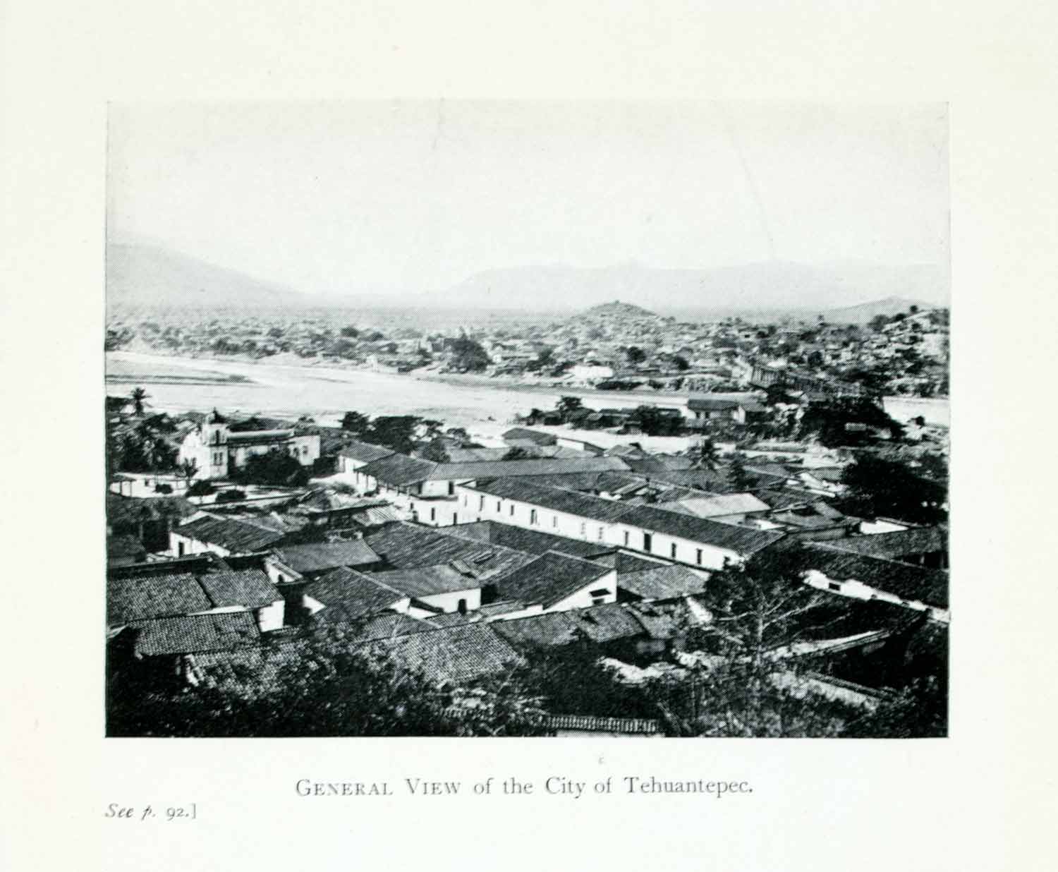 1907 Print Tehuantepec Mexico Cityscape Buildings Tropical Lake Mountains XGJA9
