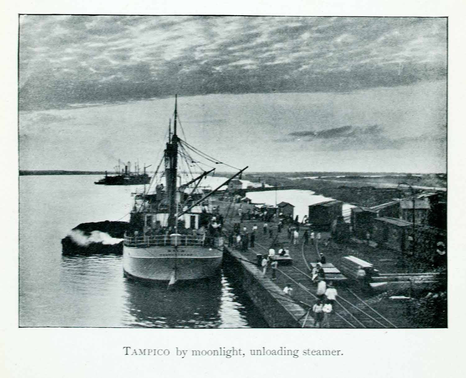 1907 Print Shipyard Port Wharf Tampico Mexico Landscape Sail Dock Cargo XGJA9