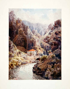 1906 Color Print Deva River Gorge Urdon Spain Cantabria Asturias Ravine XGJB3