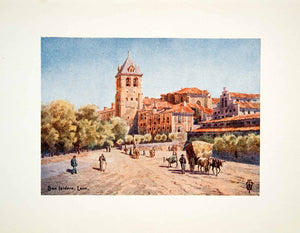 1906 Color Print Wigram Basilica Church San Isidoro Leon Spain Bell Tower XGJB3