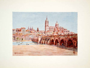 1906 Color Print Wigram Salamanca Spain Castile Leon Bridge Tormes River XGJB3