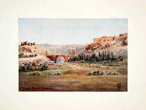 1906 Color Print Wigram Alcantara Bridge River Spain Arch Village Toledo XGJB3