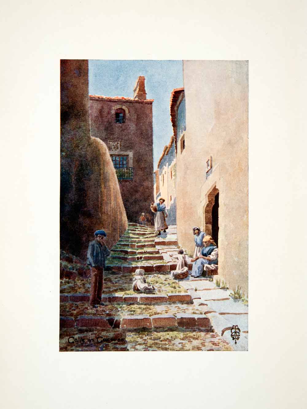 1906 Color Print Wigram Calle Cuesta Aldana Street Steps Caceres Spain XGJB3